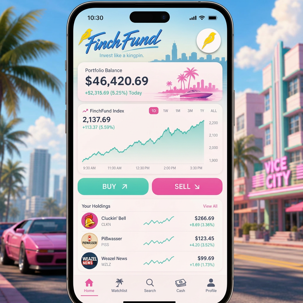 Mockup of the FinchFund trading app in GTA 6